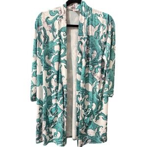 Zigzag Strip Teal and White with hints of Gray‎ Patterned Kimono